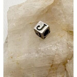 Vintage Sterling Silver Letter J Initial Cube Charm Bead HBC 925 European Style